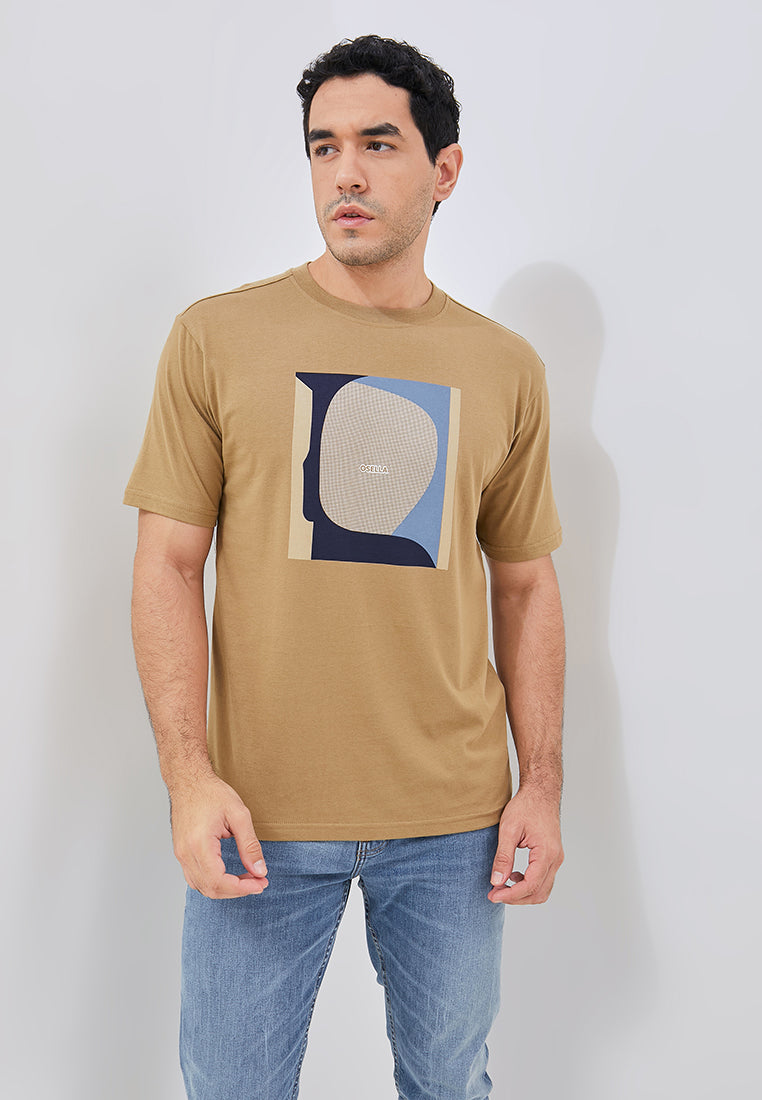 Osella Regular Fit Abstract Print T-Shirt In Pale Khaki
