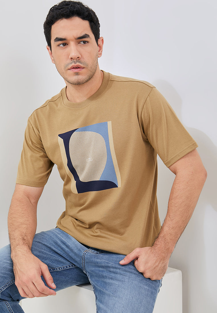 Osella Regular Fit Abstract Print T-Shirt In Pale Khaki