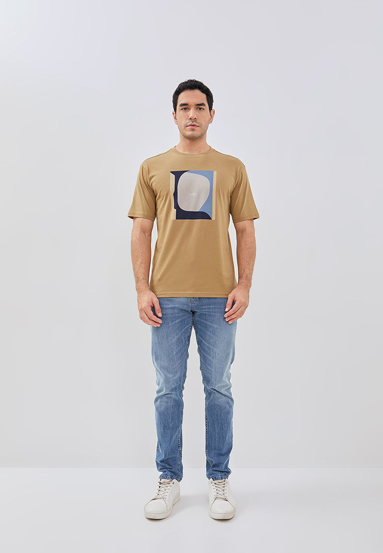 Osella Regular Fit Abstract Print T-Shirt In Pale Khaki