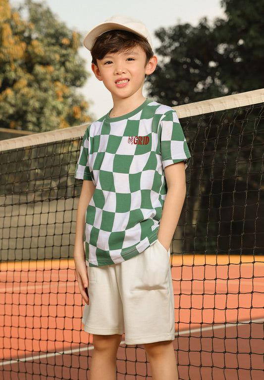 Osella Kids Green And White Checkered T-Shirt