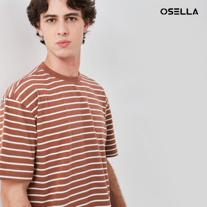 [NEW] OSELLA TERRACOTTA AND WHITE STRIPED PATTERN RELAXED FIT T-SHIRT 2071501639