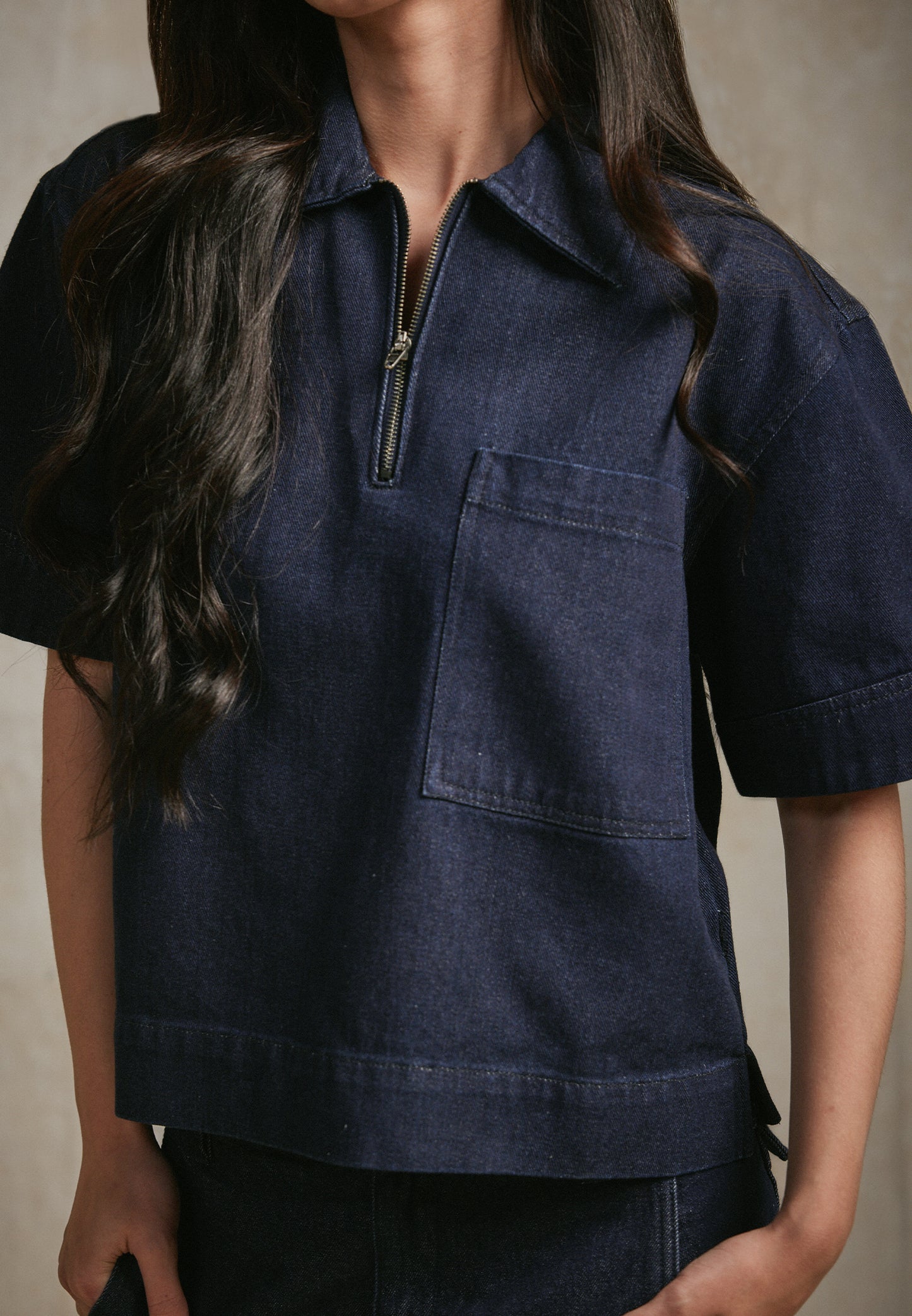 Osella Half Zip Denim Top