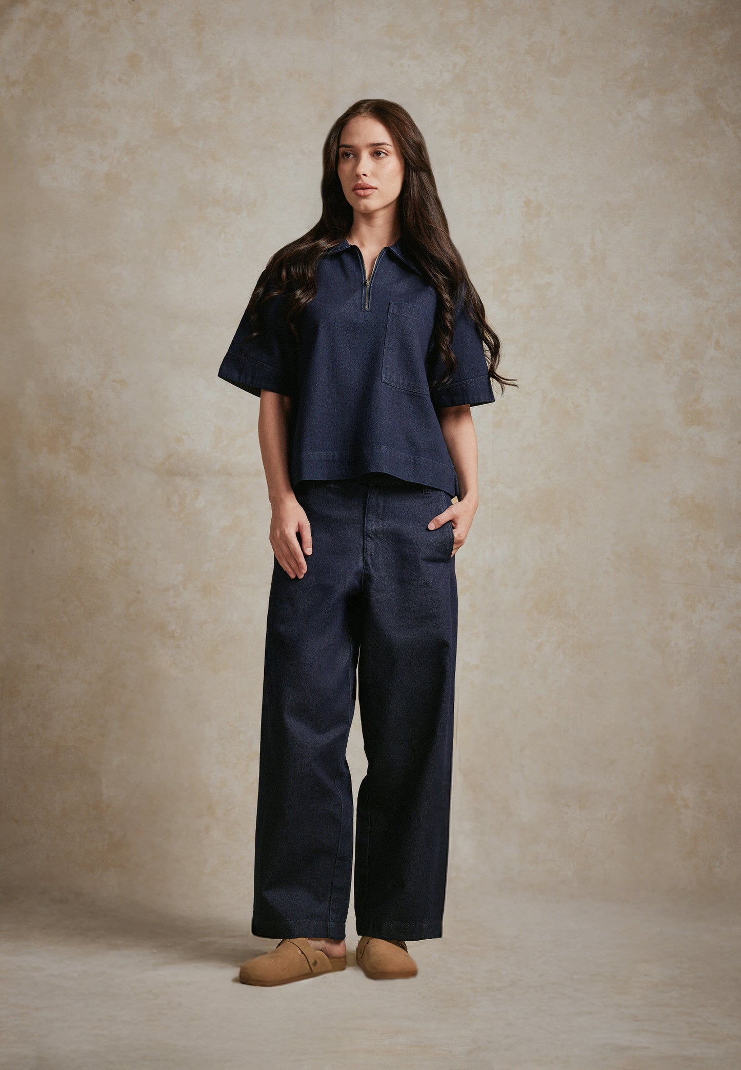 Osella Half Zip Denim Top