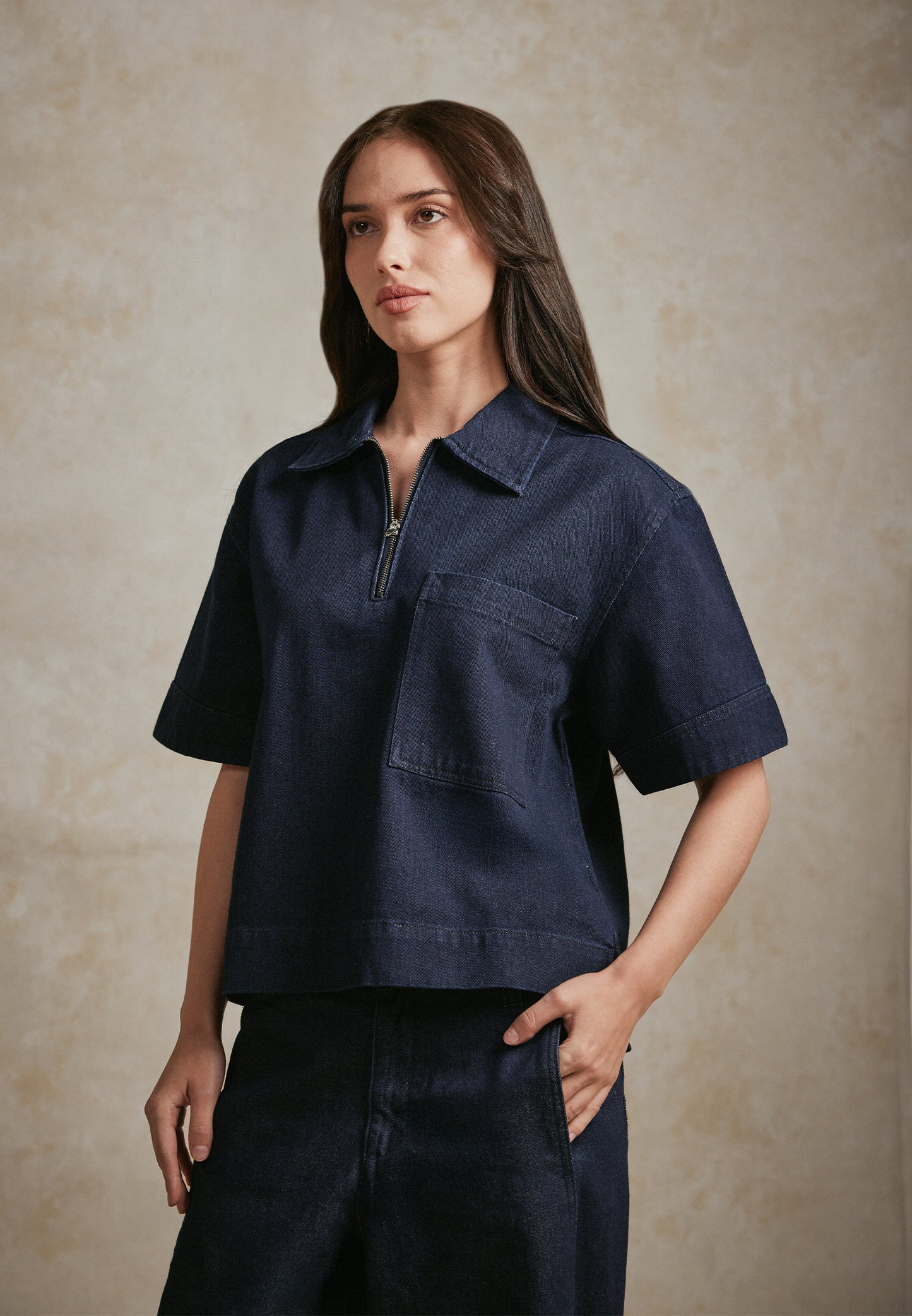 Osella Half Zip Denim Top