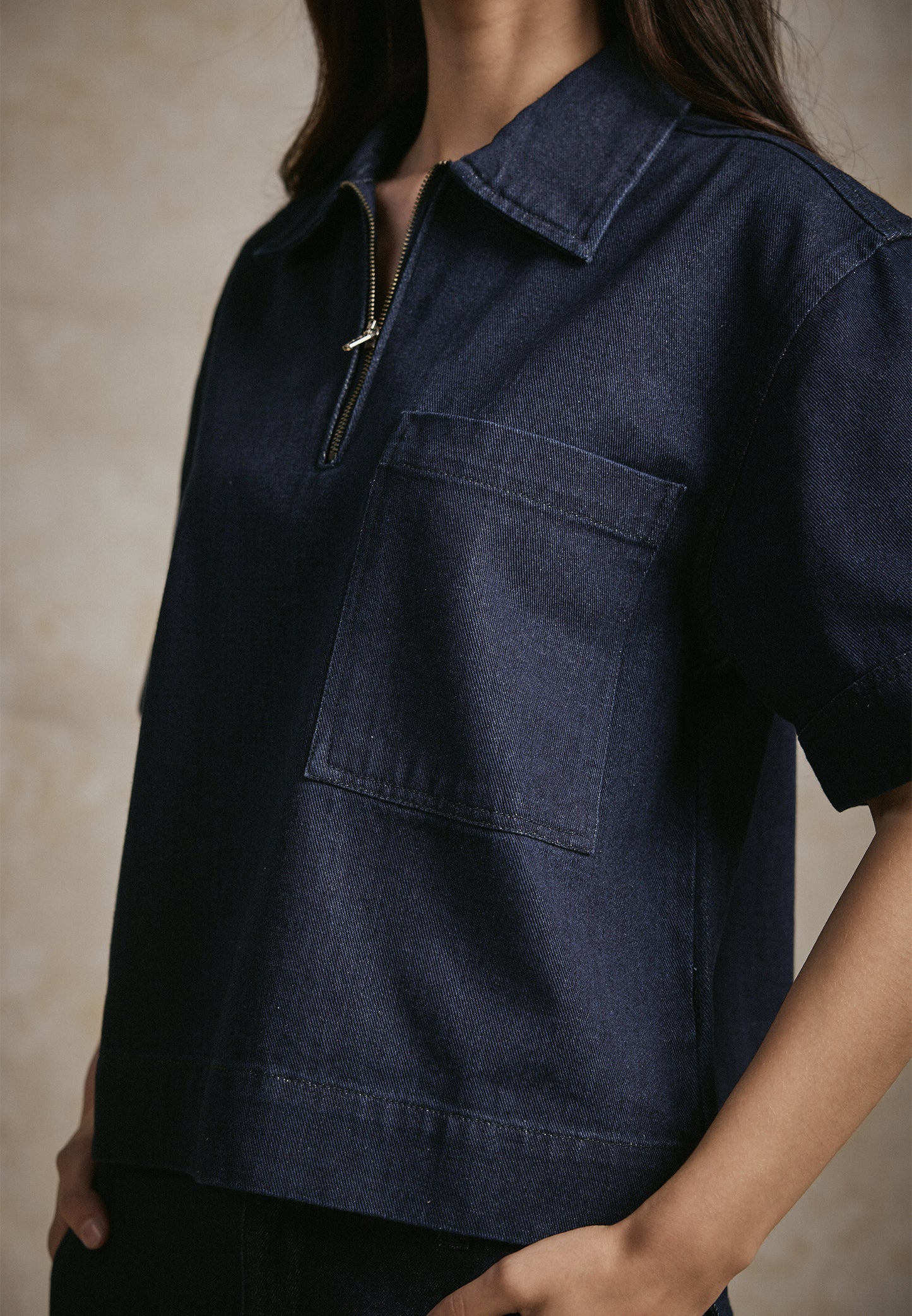Osella Half Zip Denim Top