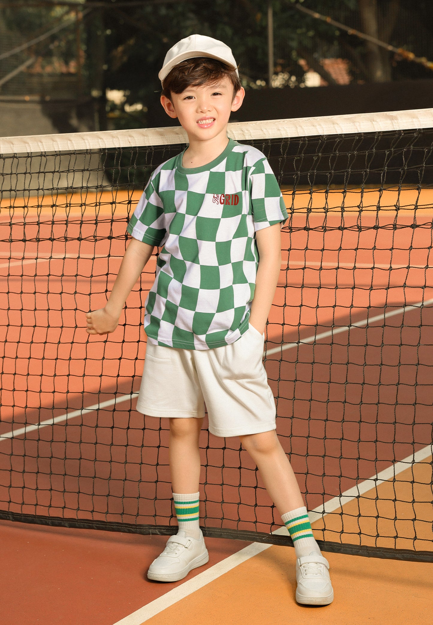 Osella Kids Green And White Checkered T-Shirt