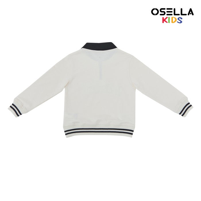 [NEW] OSELLA COLLARED SWEATSHIRT WITH STRIPE RIB IN CREAM 2212500388 | Sweater Anak Laki-Laki