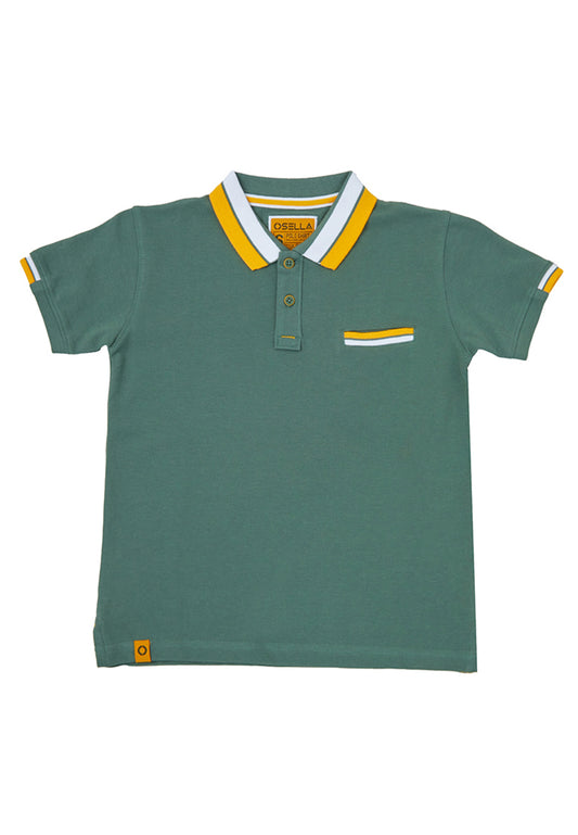 Osella Kids Boy Christmas Polo Shirt With Stripe Collar in Green