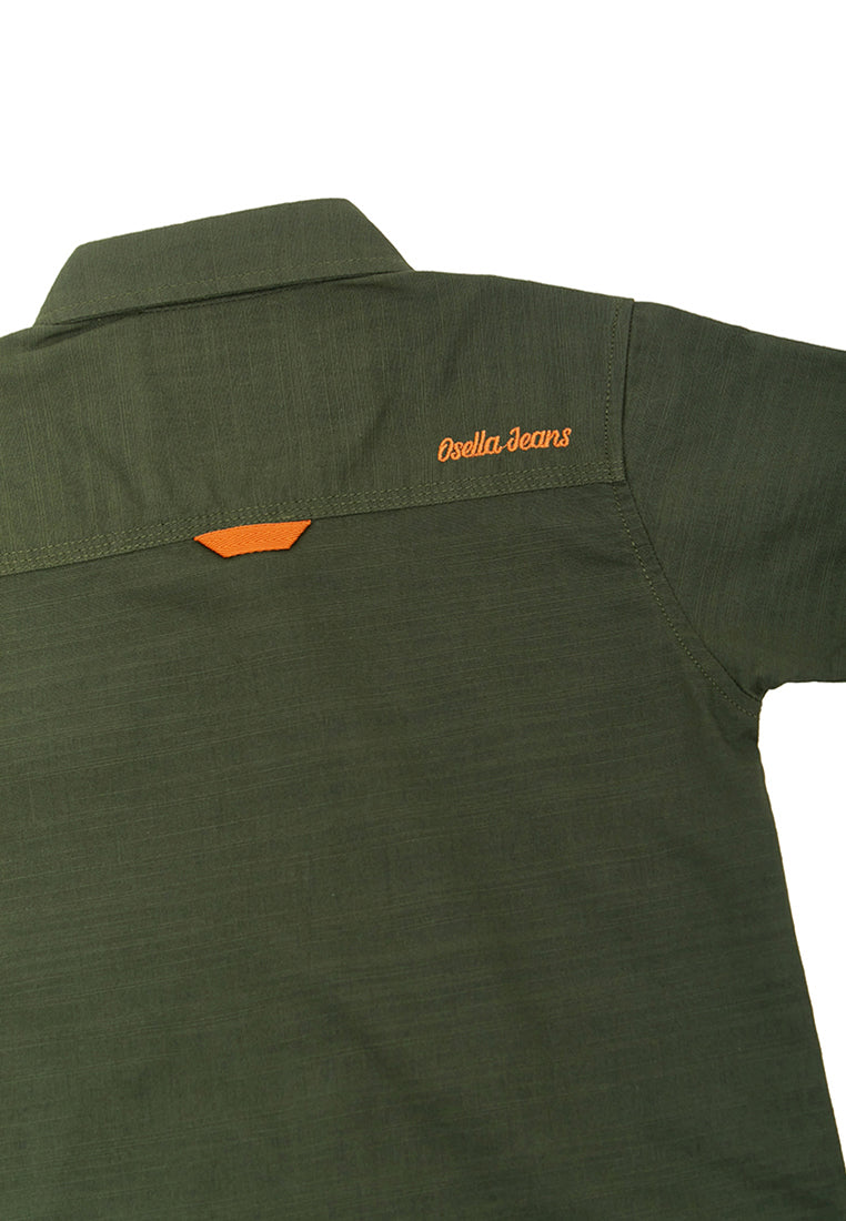 Osella Kids Boy Forest Collection Solid Short Slevee Shirt In Army Green