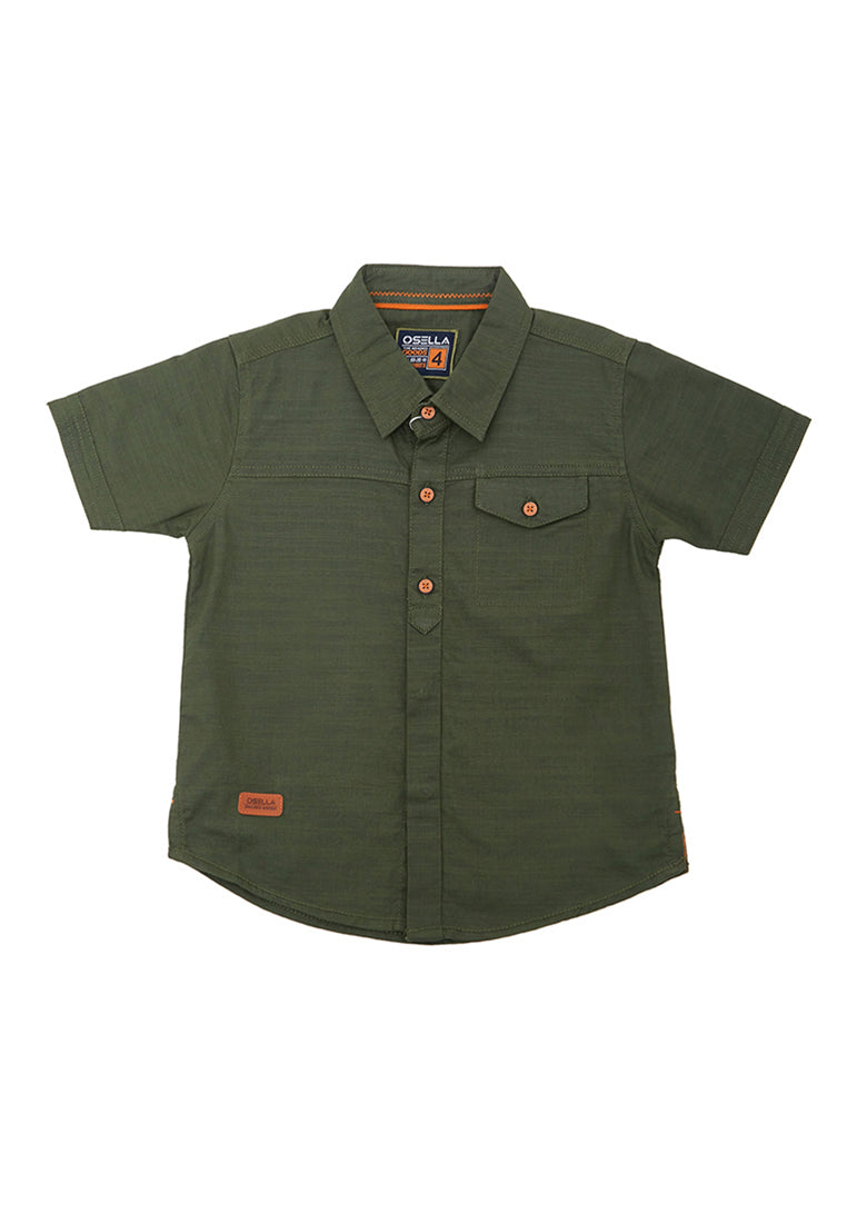 Osella Kids Boy Forest Collection Solid Short Slevee Shirt In Army Green