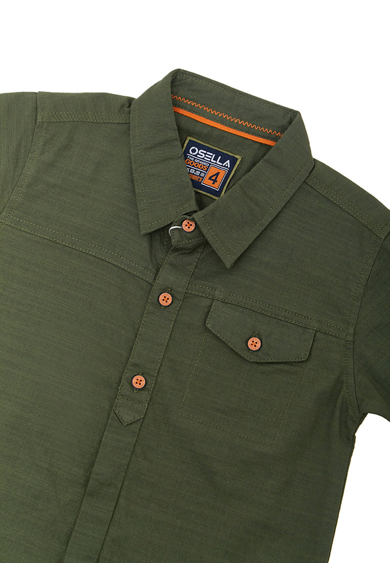 Osella Kids Boy Forest Collection Solid Short Slevee Shirt In Army Green
