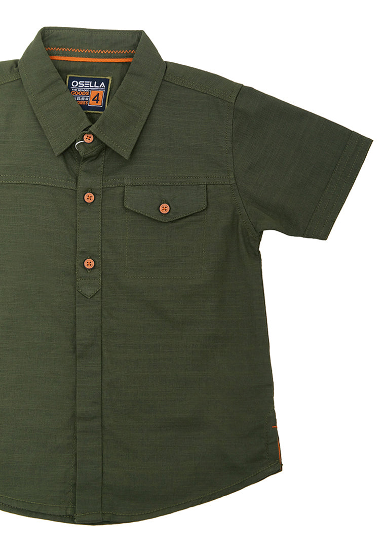 Osella Kids Boy Forest Collection Solid Short Slevee Shirt In Army Green