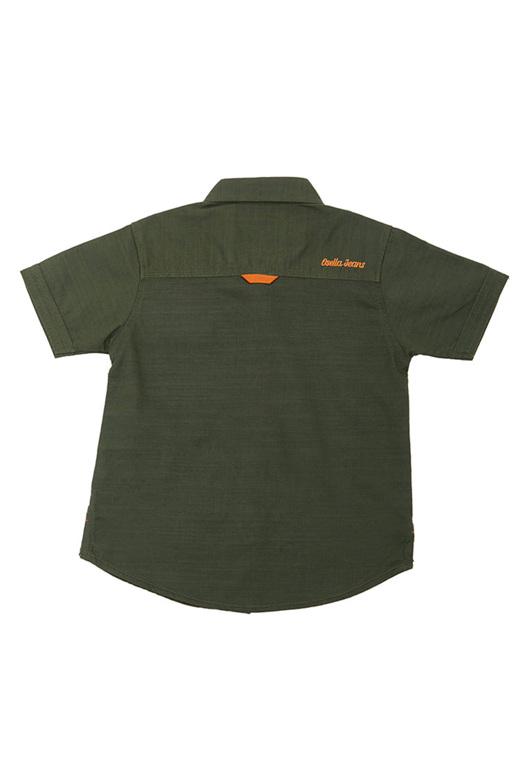 Osella Kids Boy Forest Collection Solid Short Slevee Shirt In Army Green