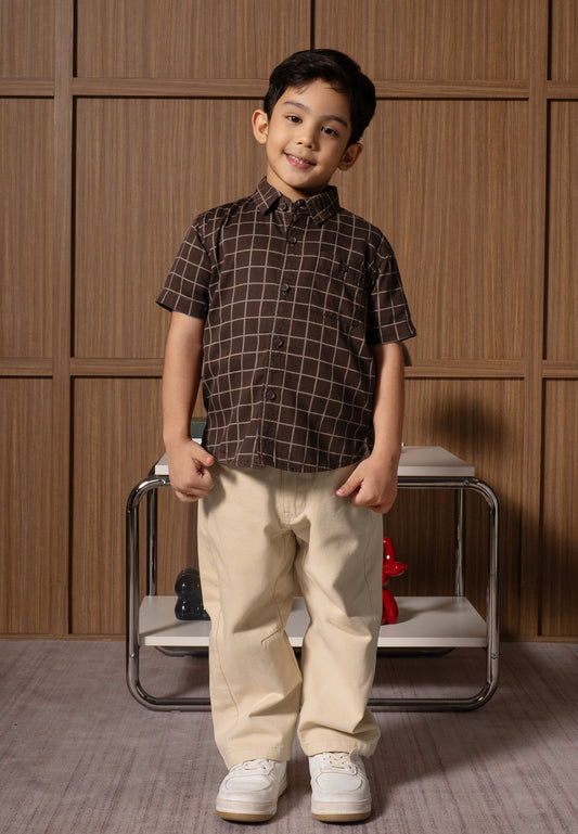 Osella Kids Bernie Regular Short Shirt Checkered In Smoke Brown