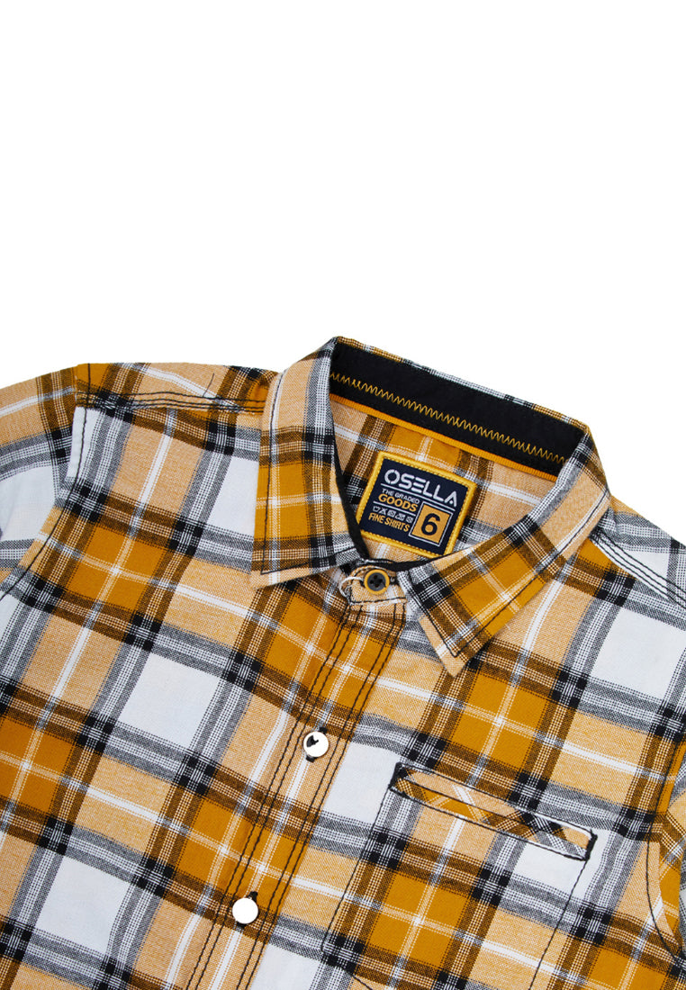 Osella Checkerd Regular Long Sleeve Shirt In White And Yellow