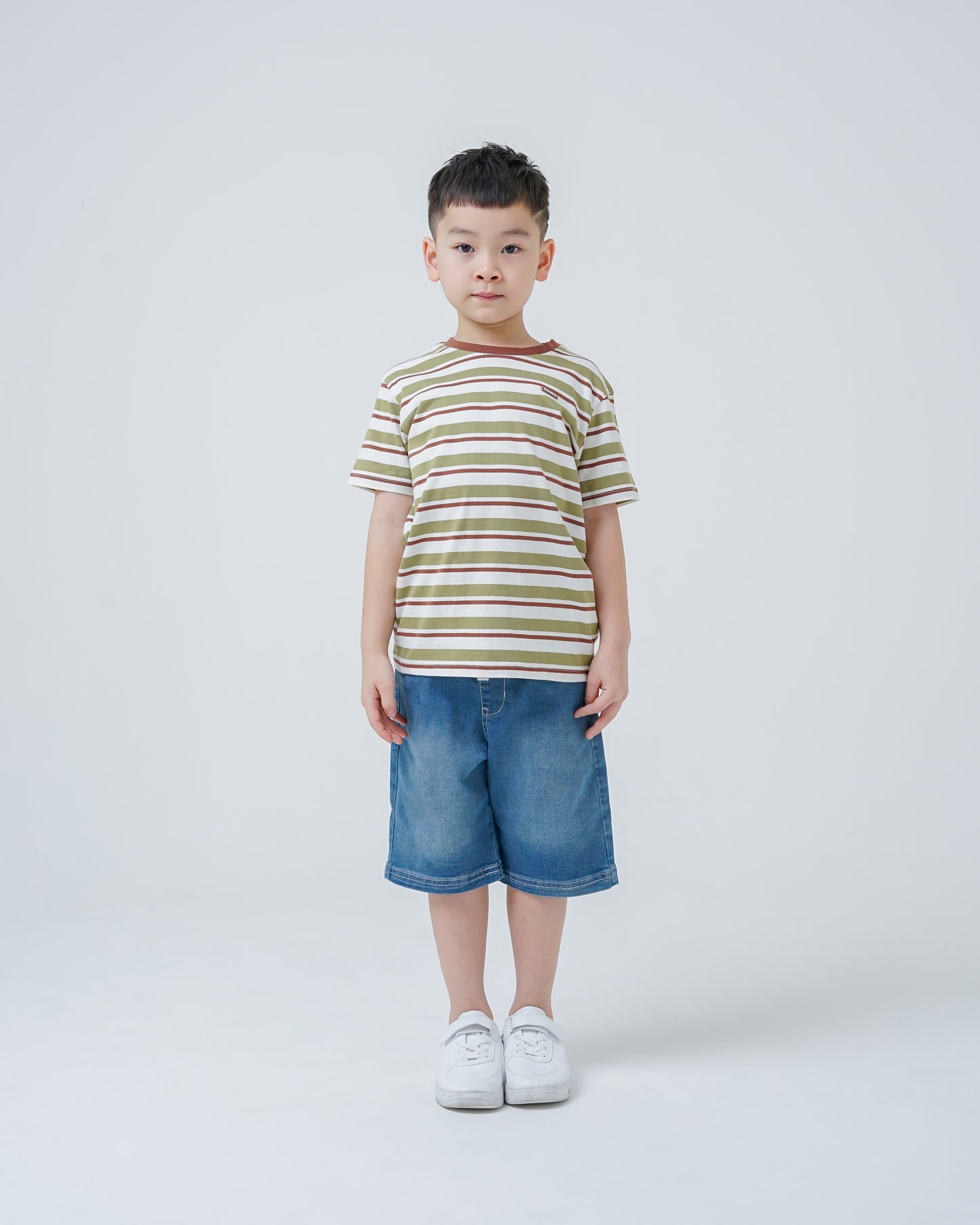 Osella Kids Luca Stripe T-Shirt In Brown & Green
