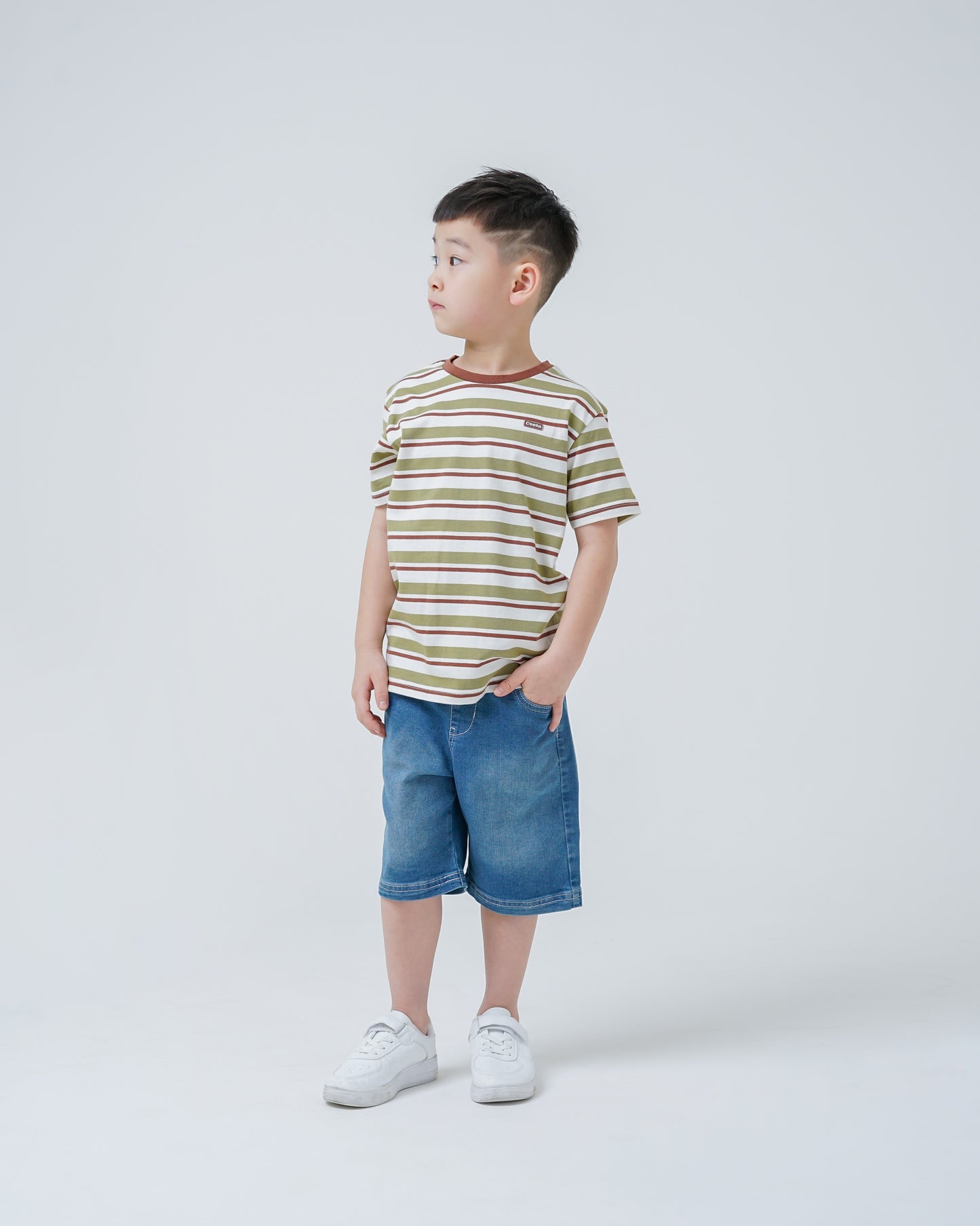 Osella Kids Luca Stripe T-Shirt In Brown & Green