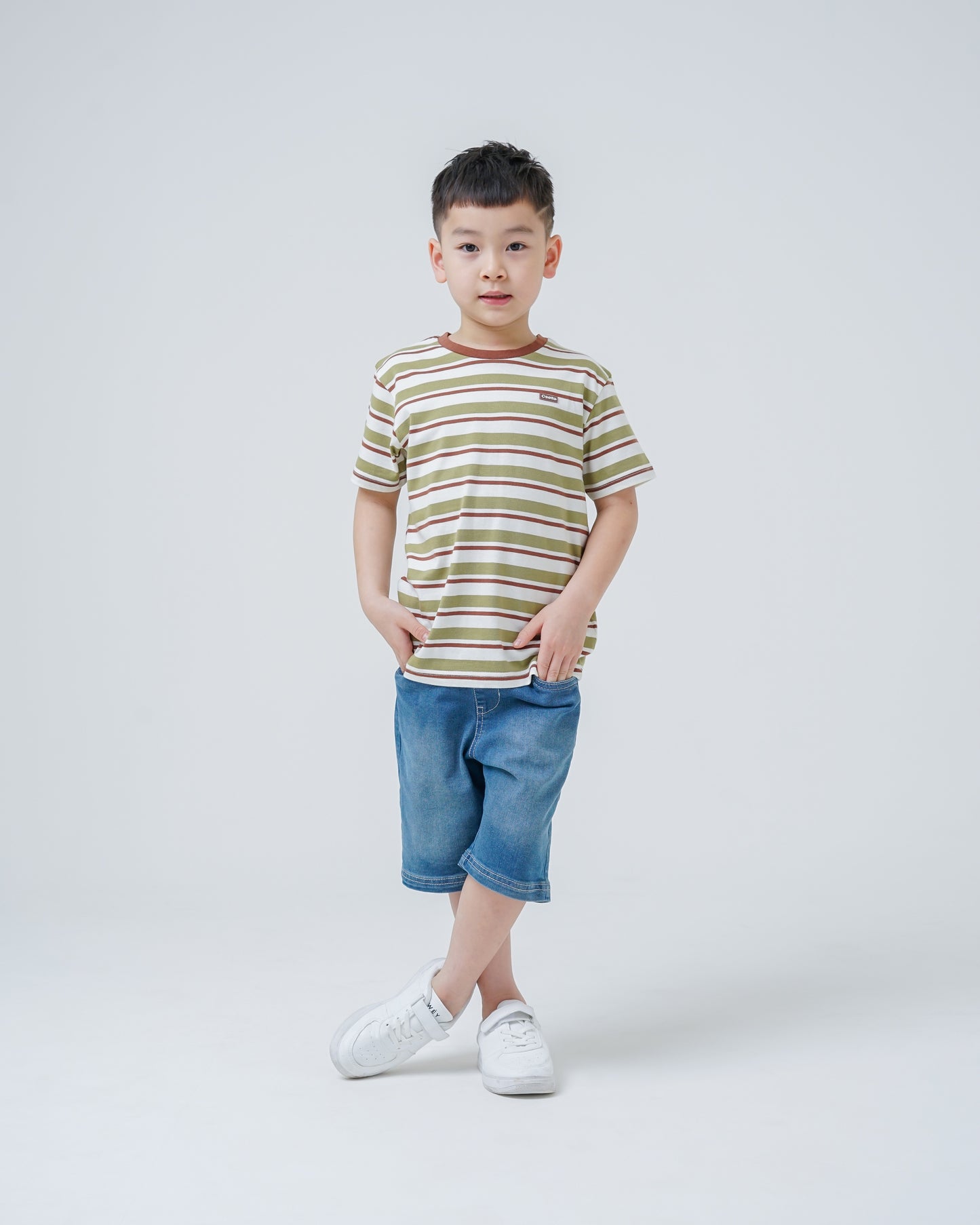 Osella Kids Luca Stripe T-Shirt In Brown & Green