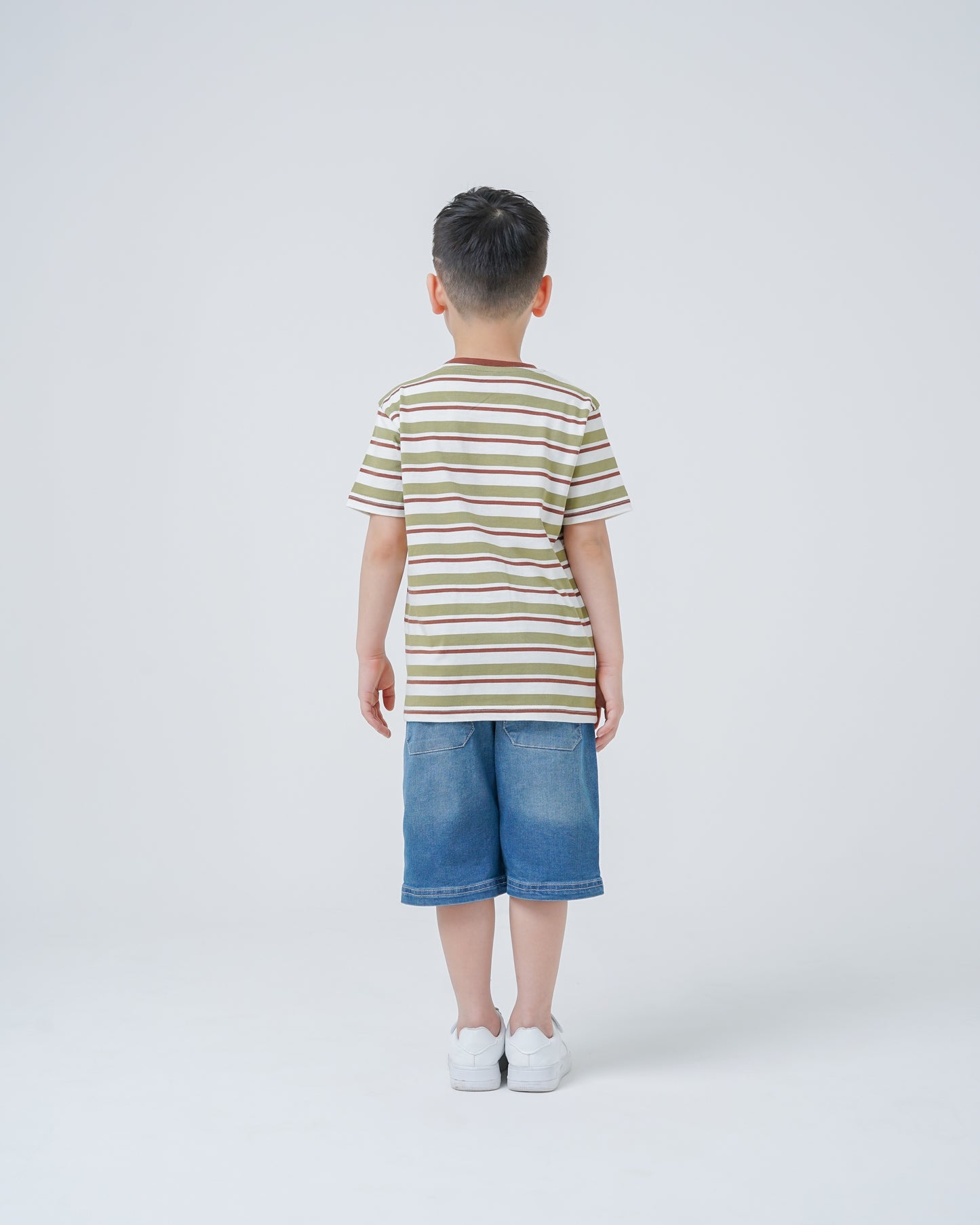 Osella Kids Luca Stripe T-Shirt In Brown & Green