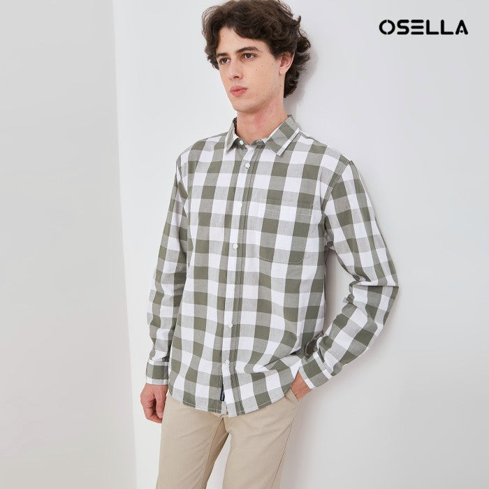 [NEW] OSELLA LONG SLEEVE CHECKERED SHIRT IN LAFAYETTE GREEN AND WHITE 2037501119