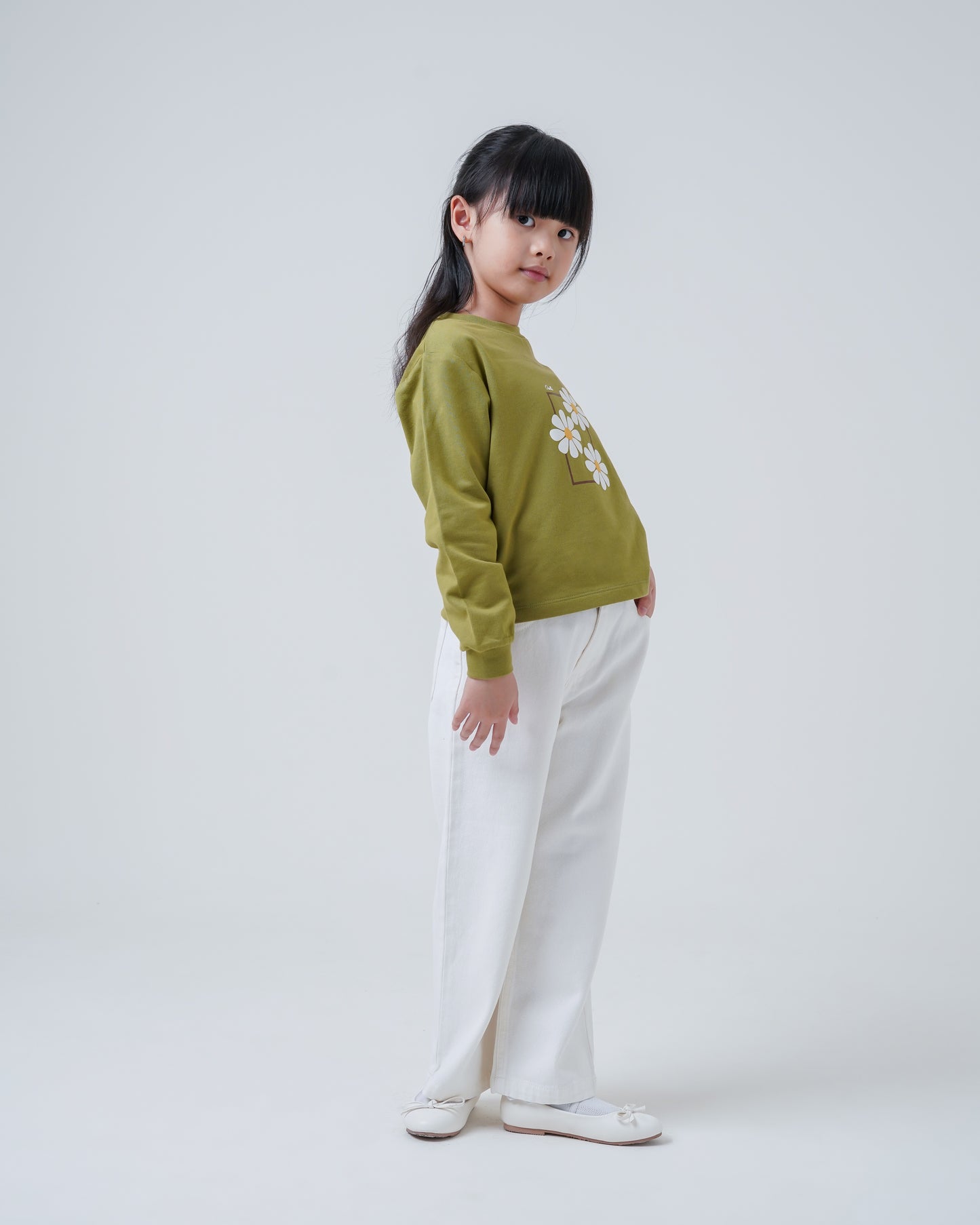 Osella Kids Daisy Sweatshirt In Olive Green