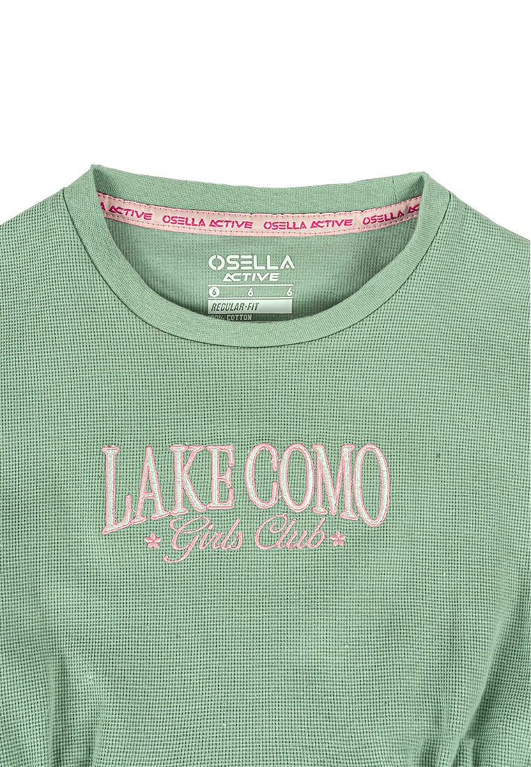 Osella Kids Lake Como Waffle Mini Dress In Sage Green