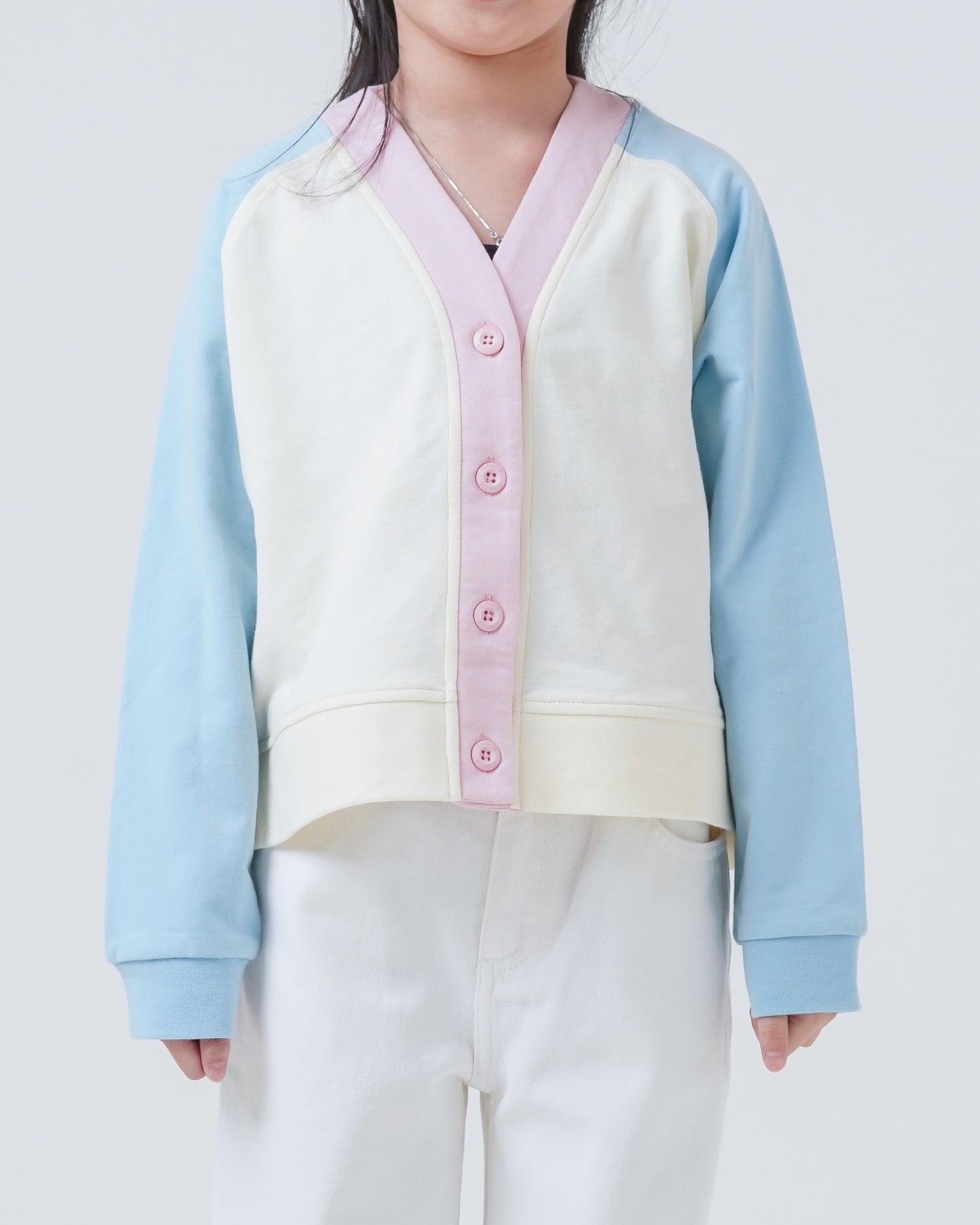 Osella Kids Soft Pastel Tri Color Block Cardigan