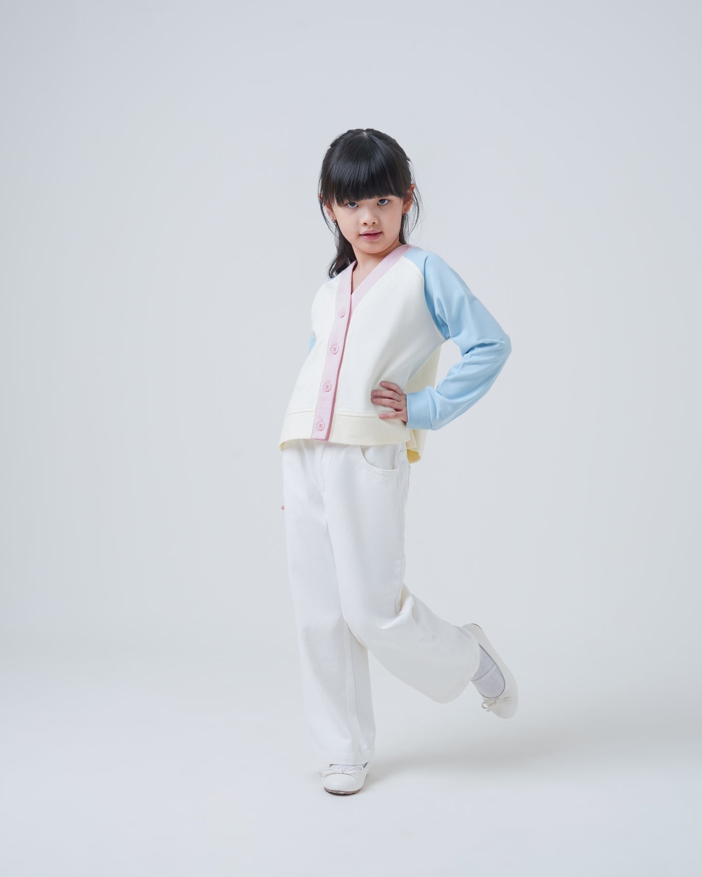 Osella Kids Soft Pastel Tri Color Block Cardigan