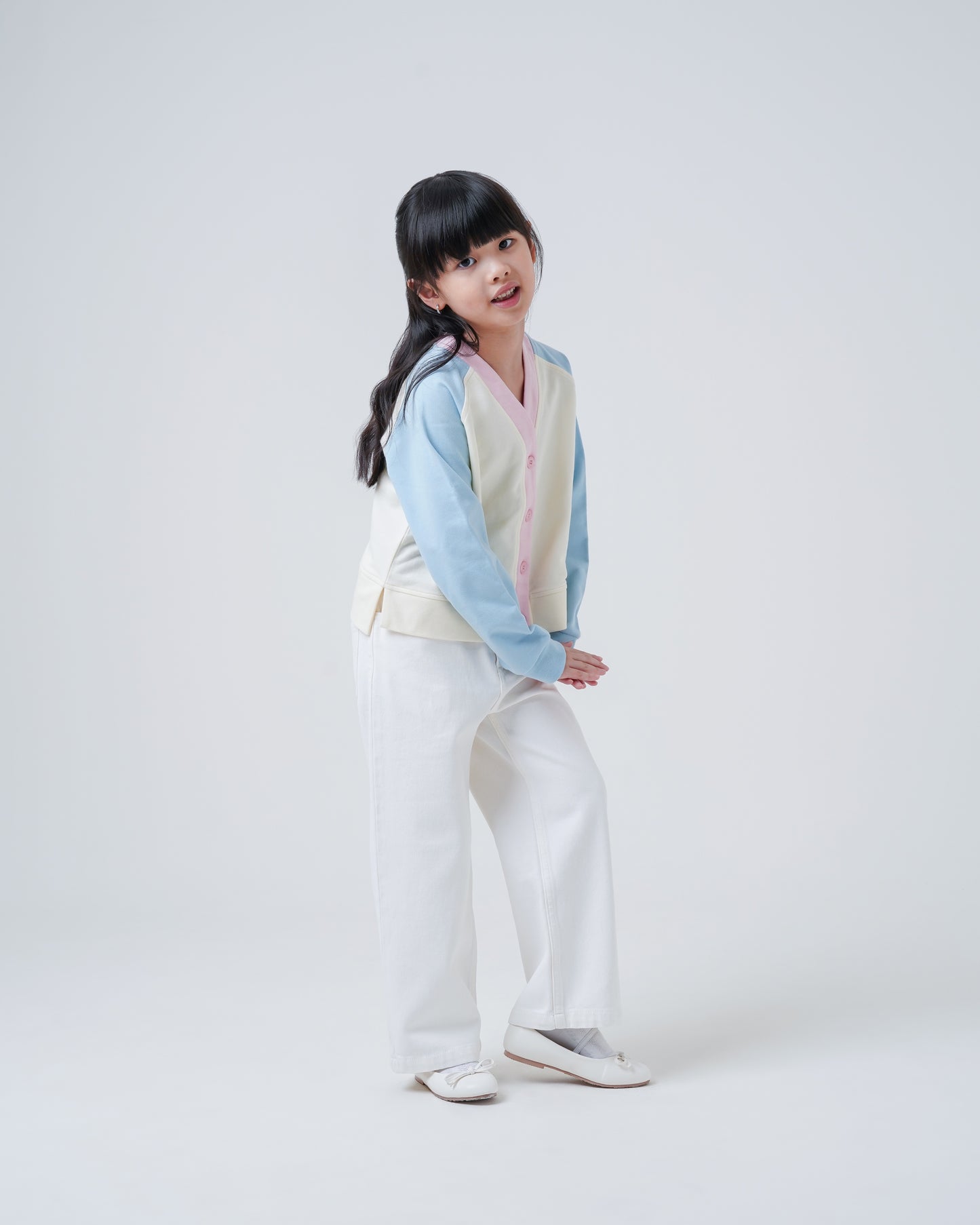 Osella Kids Soft Pastel Tri Color Block Cardigan