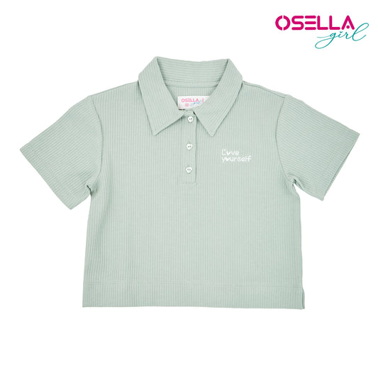 Osella Kids Half Button Polo Shirt With Rib Fabric In Green