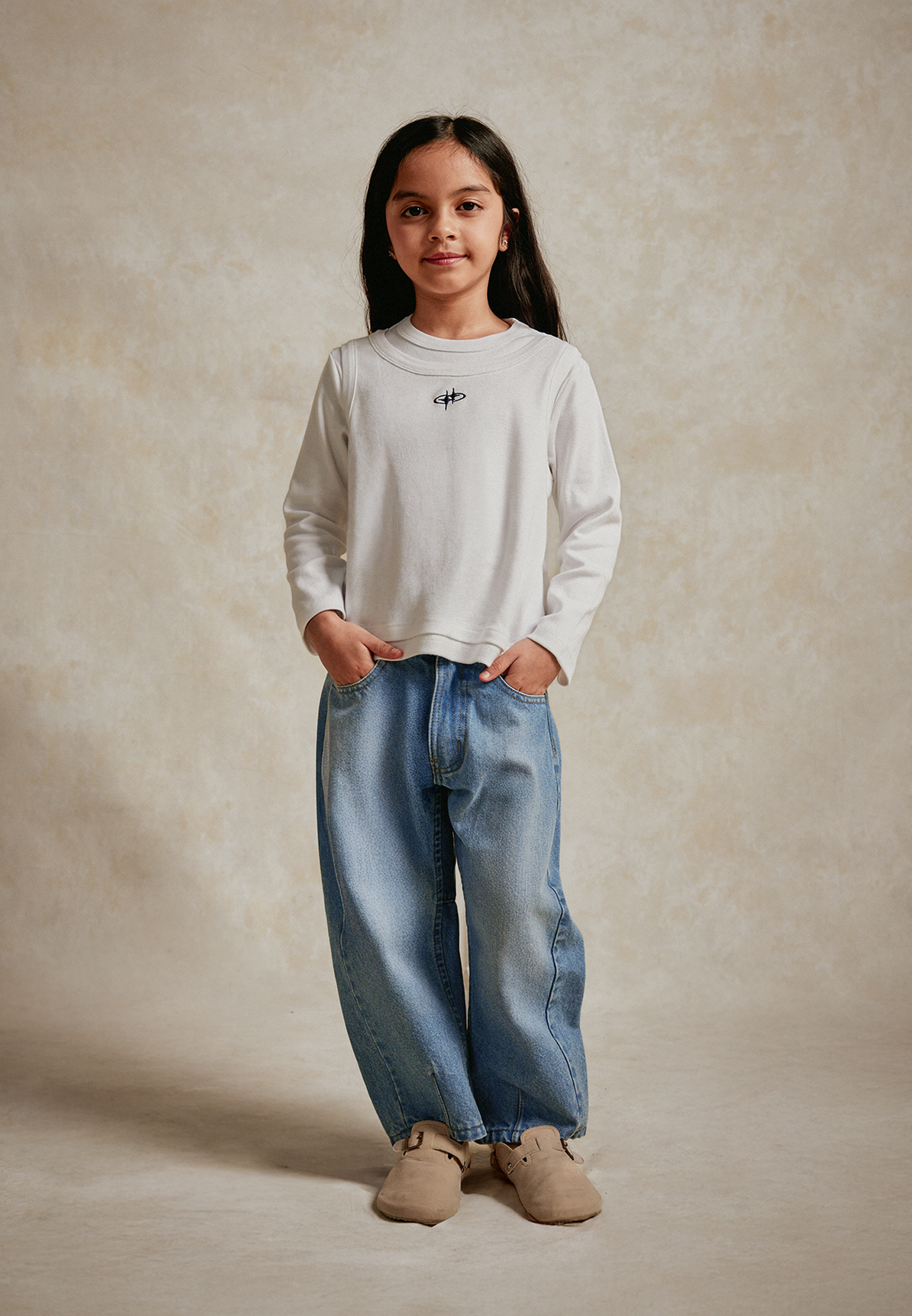 Osella Kids Overlap Long Sleeve T-shirt in White