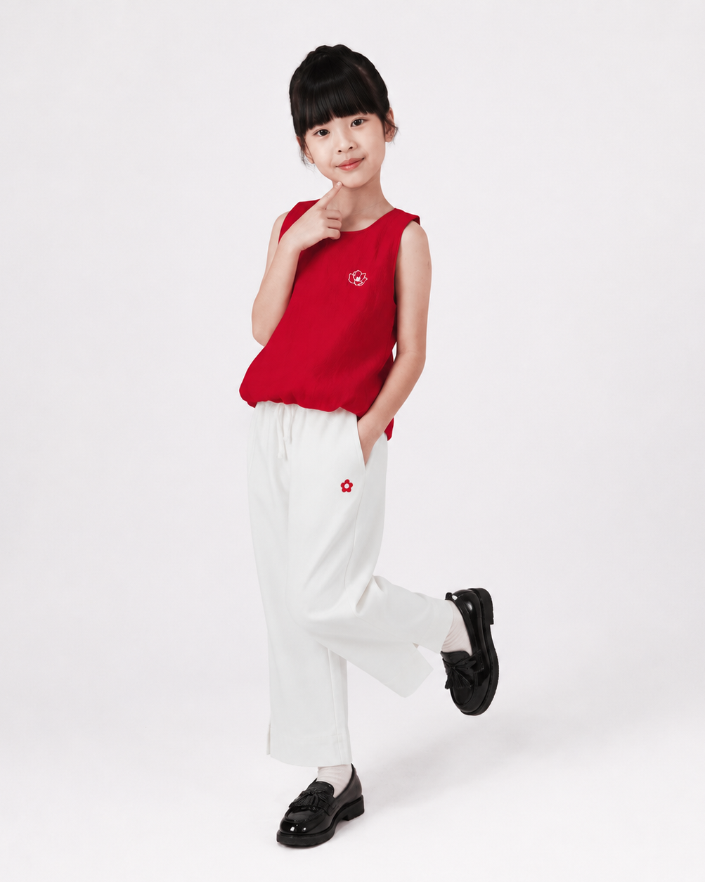 Osella Kids Wide Leg Denim With Flower Patch