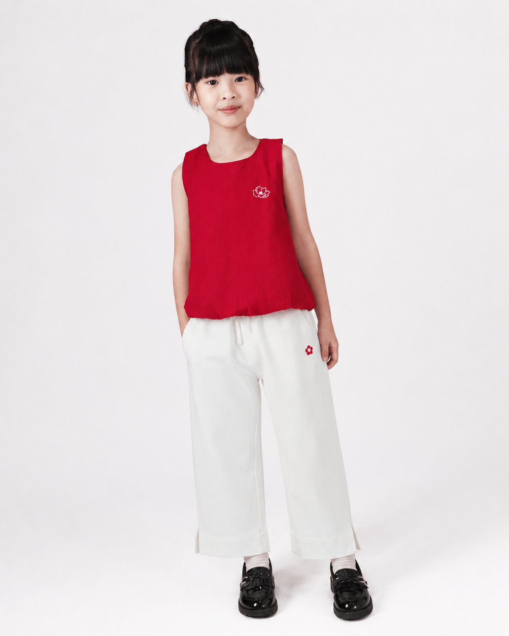 Osella Kids Wide Leg Denim With Flower Patch