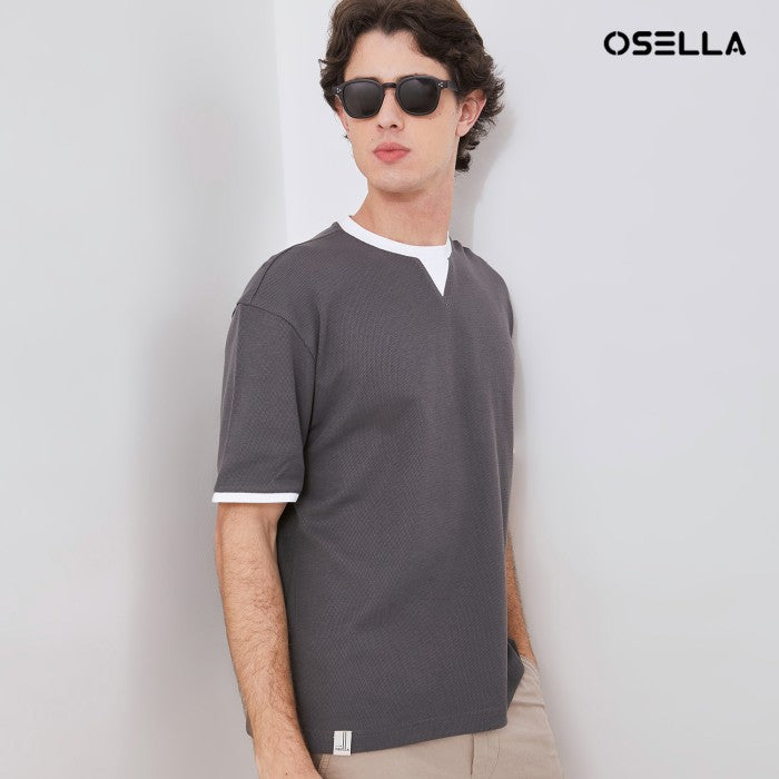 [NEW] OSELLA TEXTURED RELAXED FIT T-SHIRT WITH CONTRAST COLLAR 20715004