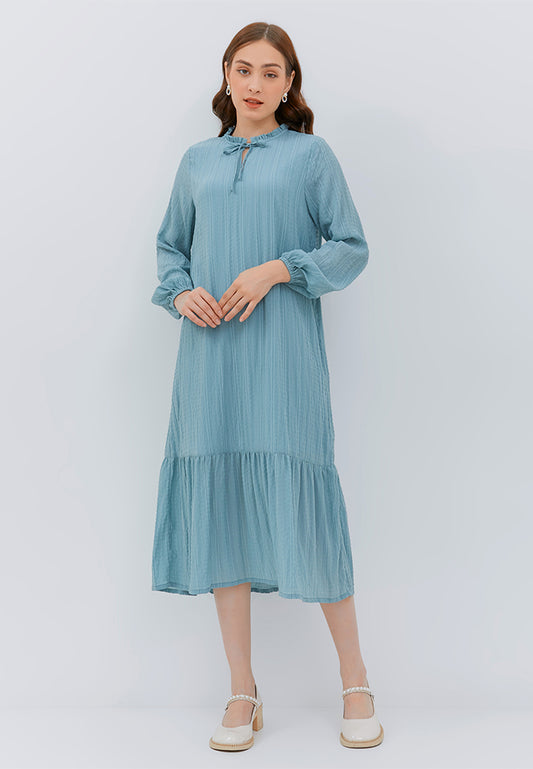 Osella Crepe Fabric Long Sleeve Maxi Dress In Mineral Green
