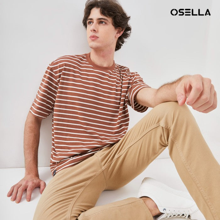 [NEW] OSELLA TERRACOTTA AND WHITE STRIPED PATTERN RELAXED FIT T-SHIRT 2071501639