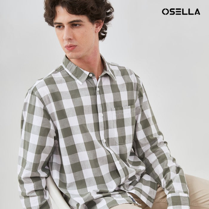 [NEW] OSELLA LONG SLEEVE CHECKERED SHIRT IN LAFAYETTE GREEN AND WHITE 2037501119