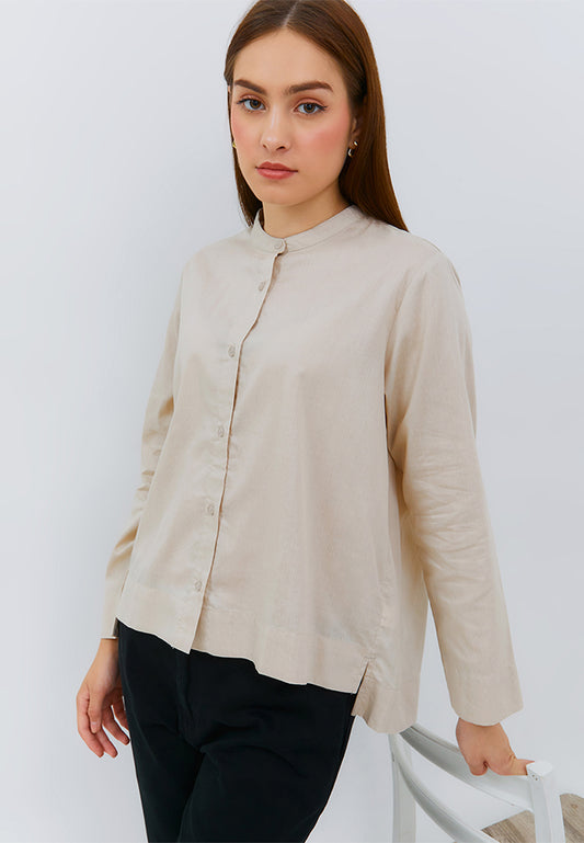 Osella Long Sleeve High Low Shirt In Parchment