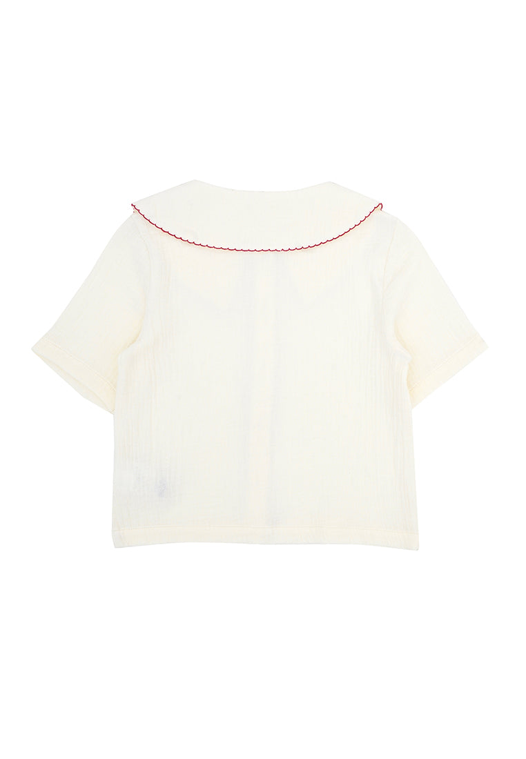 Osella Kids Short Sleeve Blouse With Red Detailing