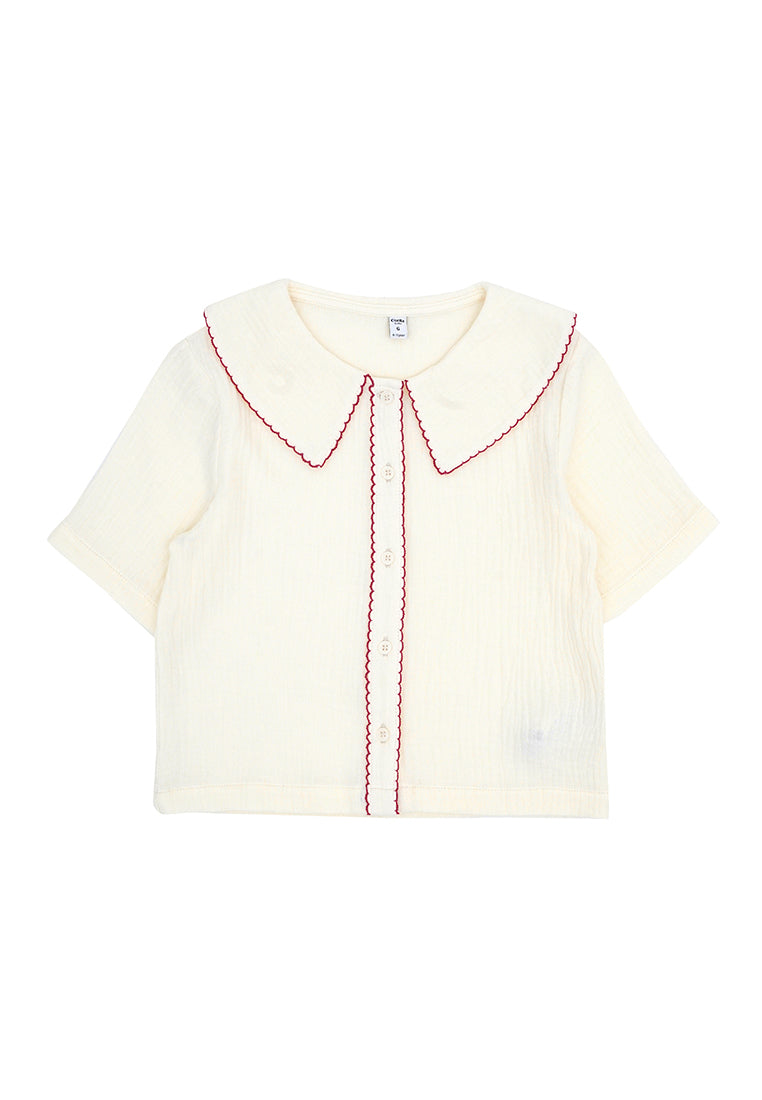 Osella Kids Short Sleeve Blouse With Red Detailing