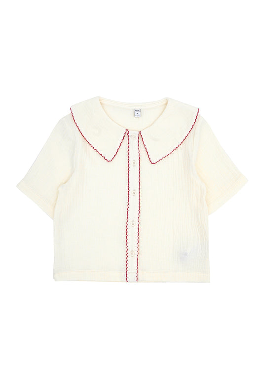 Osella Kids Short Sleeve Blouse With Red Detailing