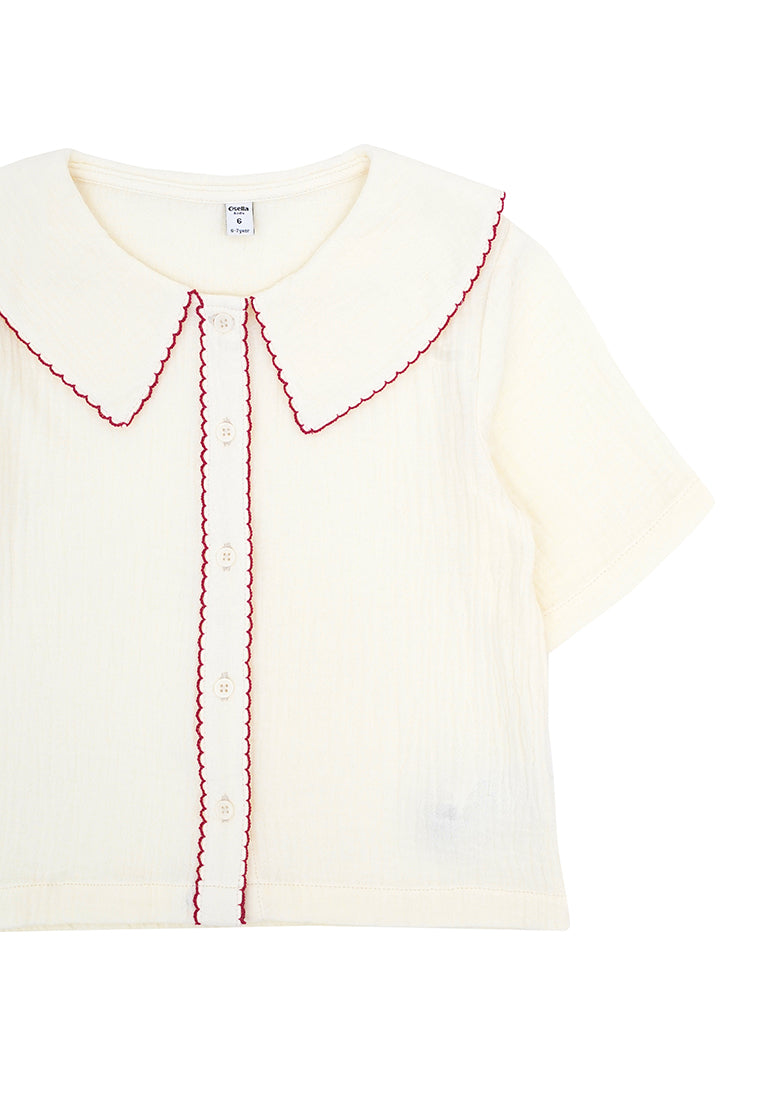 Osella Kids Short Sleeve Blouse With Red Detailing