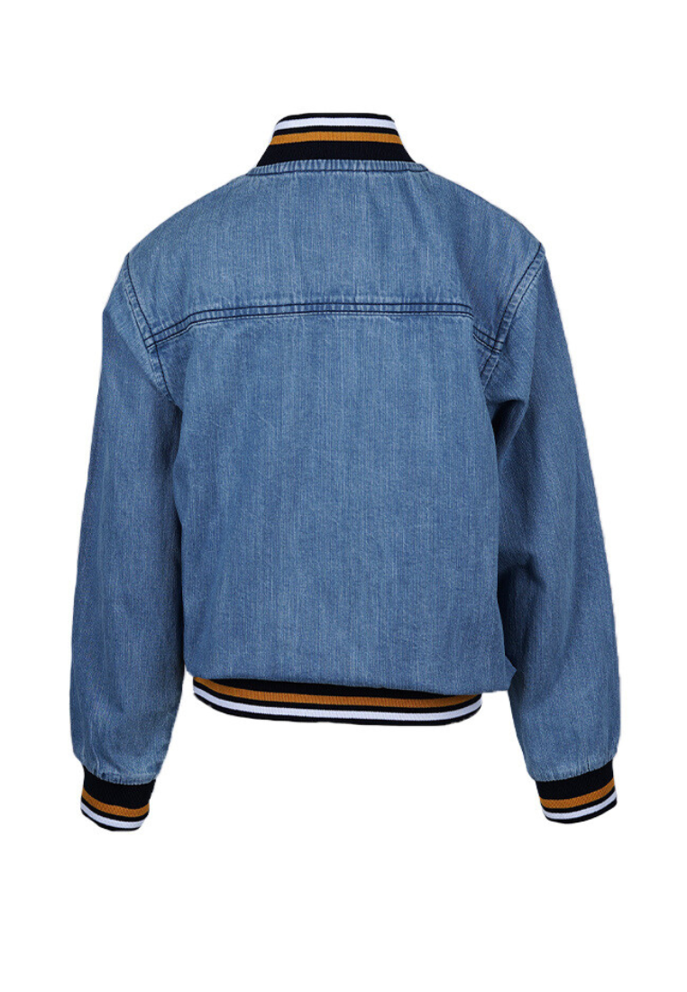 Osella Kids Boy Denim Varsity Jacket in Medium Blue Wash