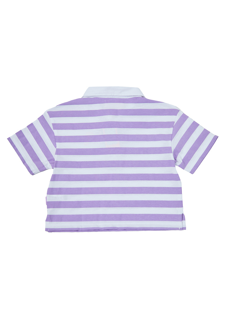 Osella Kids Polo Neck T-Shirt In Lilac And White Stripes