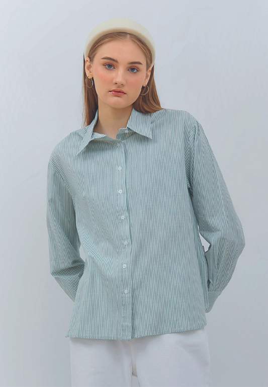 Osella Oversized Striped Shirt in Sage Green