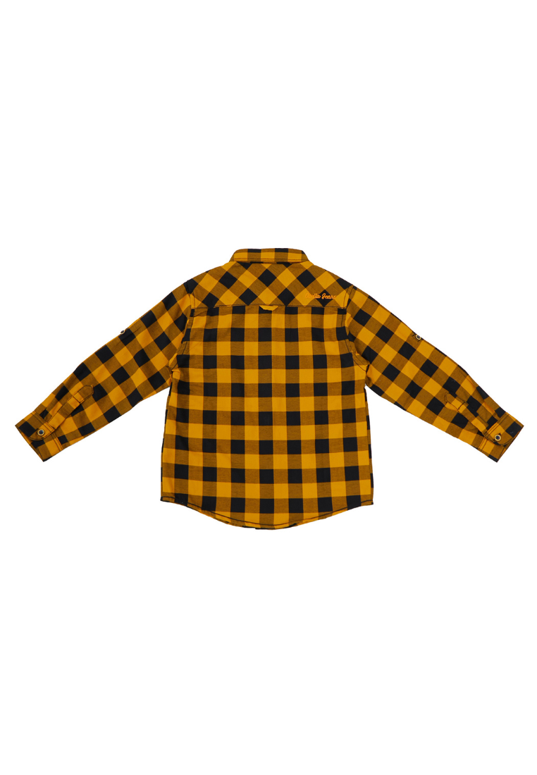 Osella Kids Boy Desert Checkerd Regular Long Sleeve Shirt In Mustard And Black