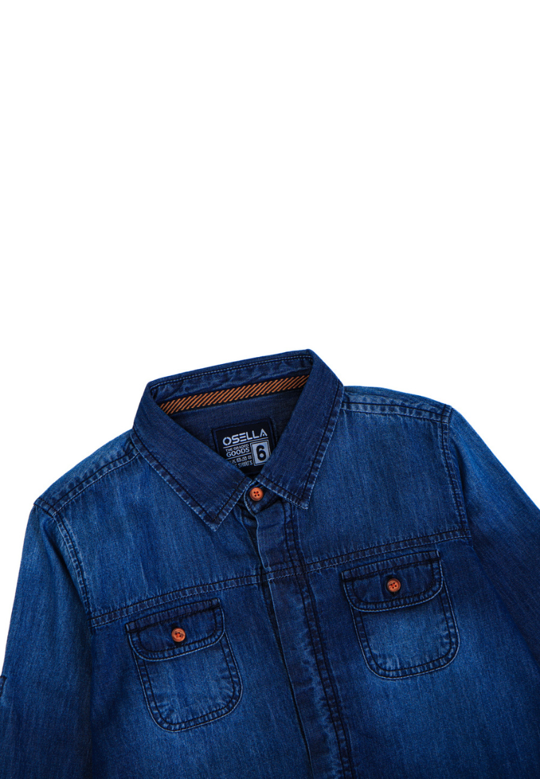Osella Kids Regular Denim Shirt in Dark Blue Wash