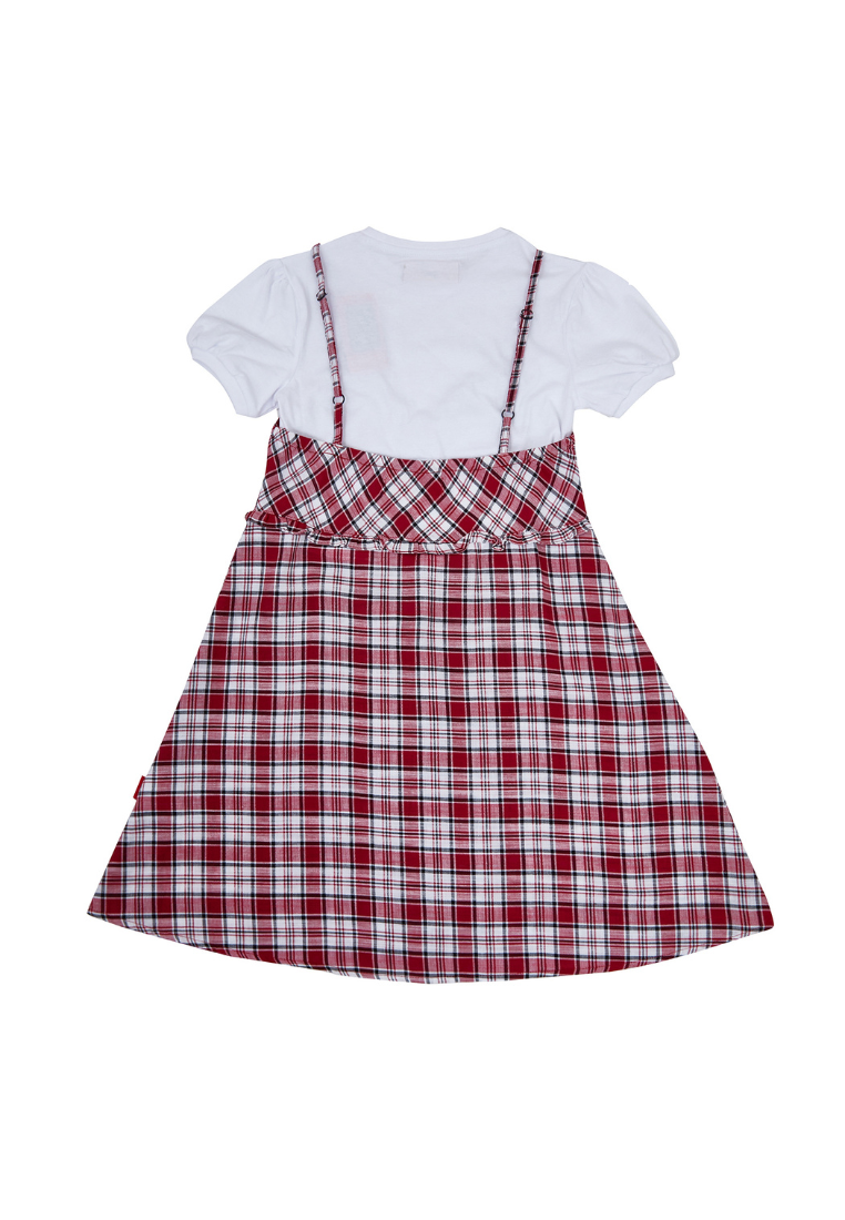 Osella Kids Lunar Short Sleeve Mini Dress in Red Checkered Pattern (Free Inner)