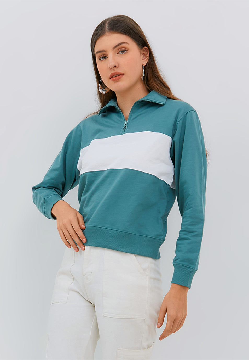 Osella Cut And Sew Half Zip Sweater In Green And White