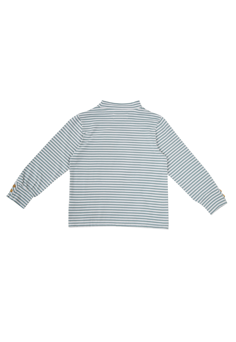 Osella Kids Mock Neck Long Sleeve Stripe T-Shirt In Sage Green And White